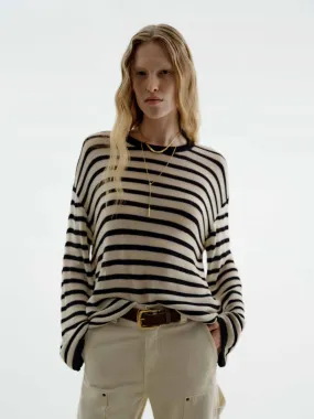 Wool Blend Striped Sweater Cozy Midweight Fabric Fashion Knitwear