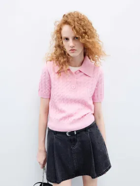 Wool Cable Knitted Top Curved Hemline Snuggly Design