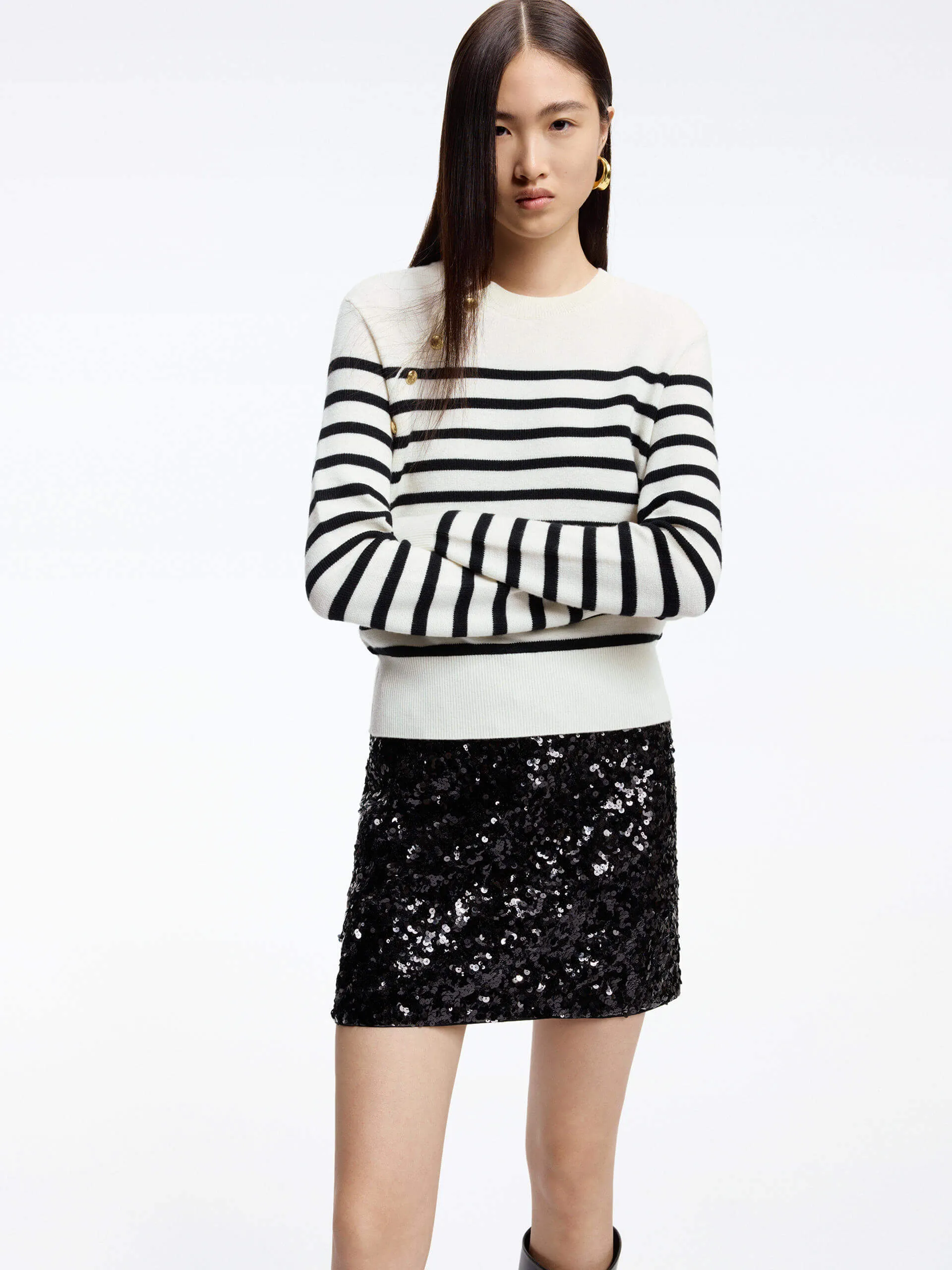 Performance Comfort Knit Outfit Wool Striped Knit Sweater