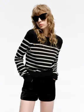 Thermal Locking Yarn Moisture Wicking Knit Wool Striped Knit Sweater