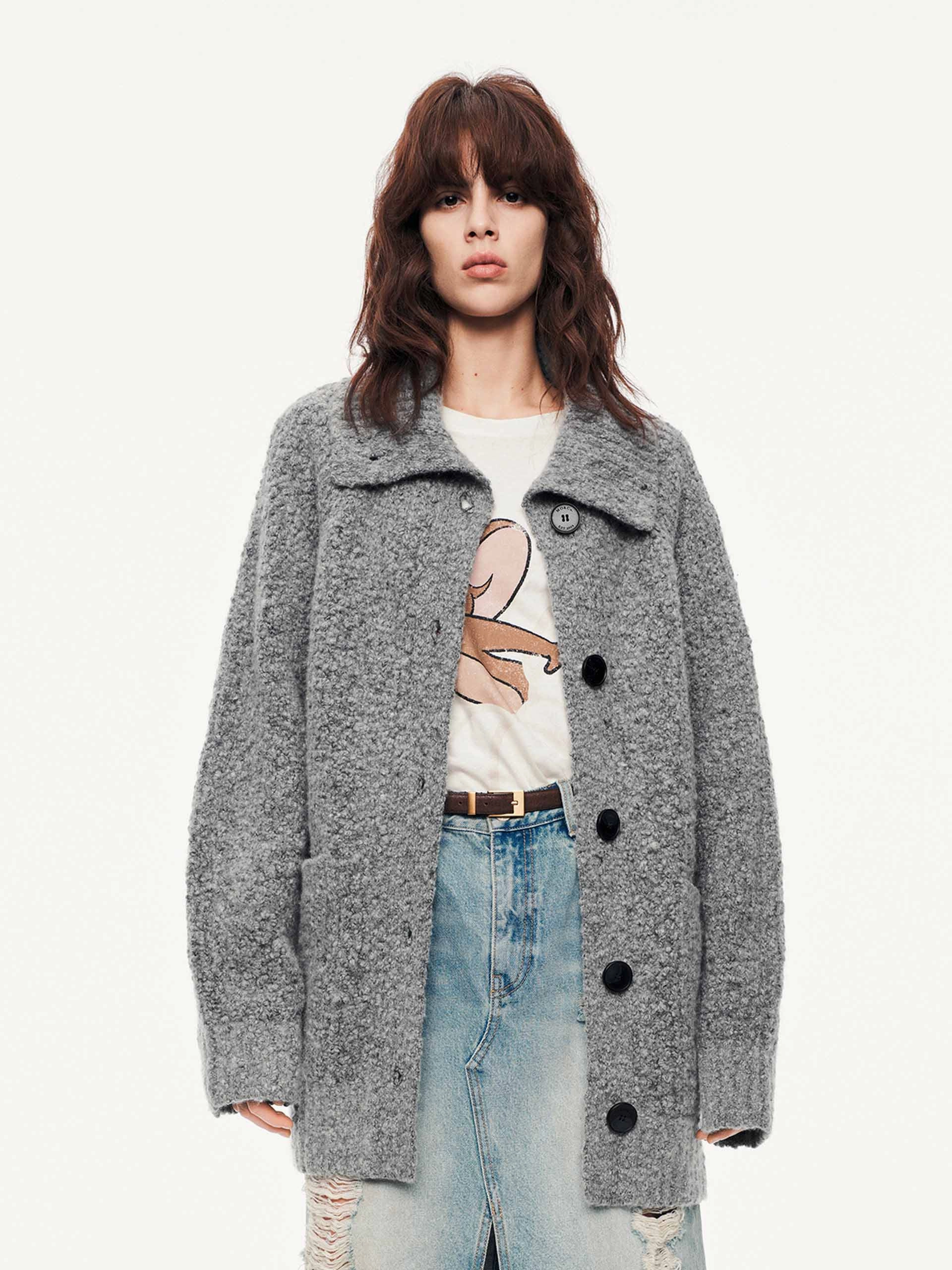 Wool Blend Button Cardigan Stain Release Coating