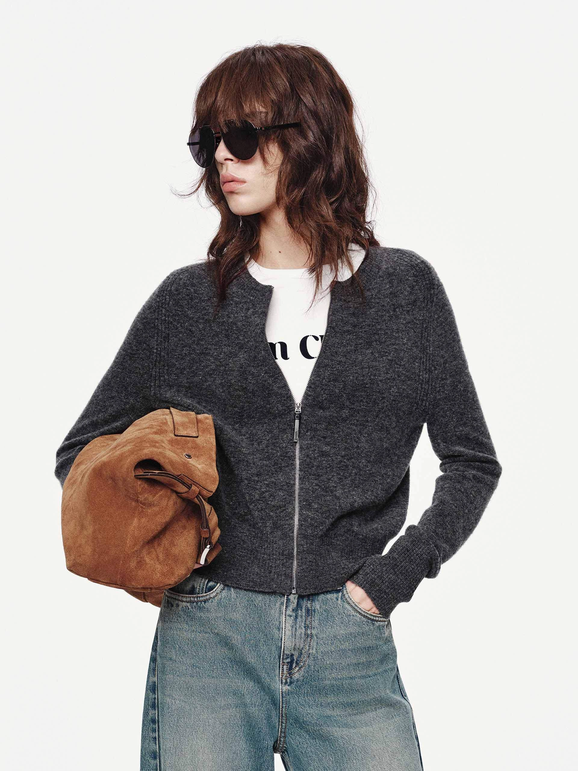 Wool Blend Knitted Cardigan Heat Retention Lining Outdoor Layer