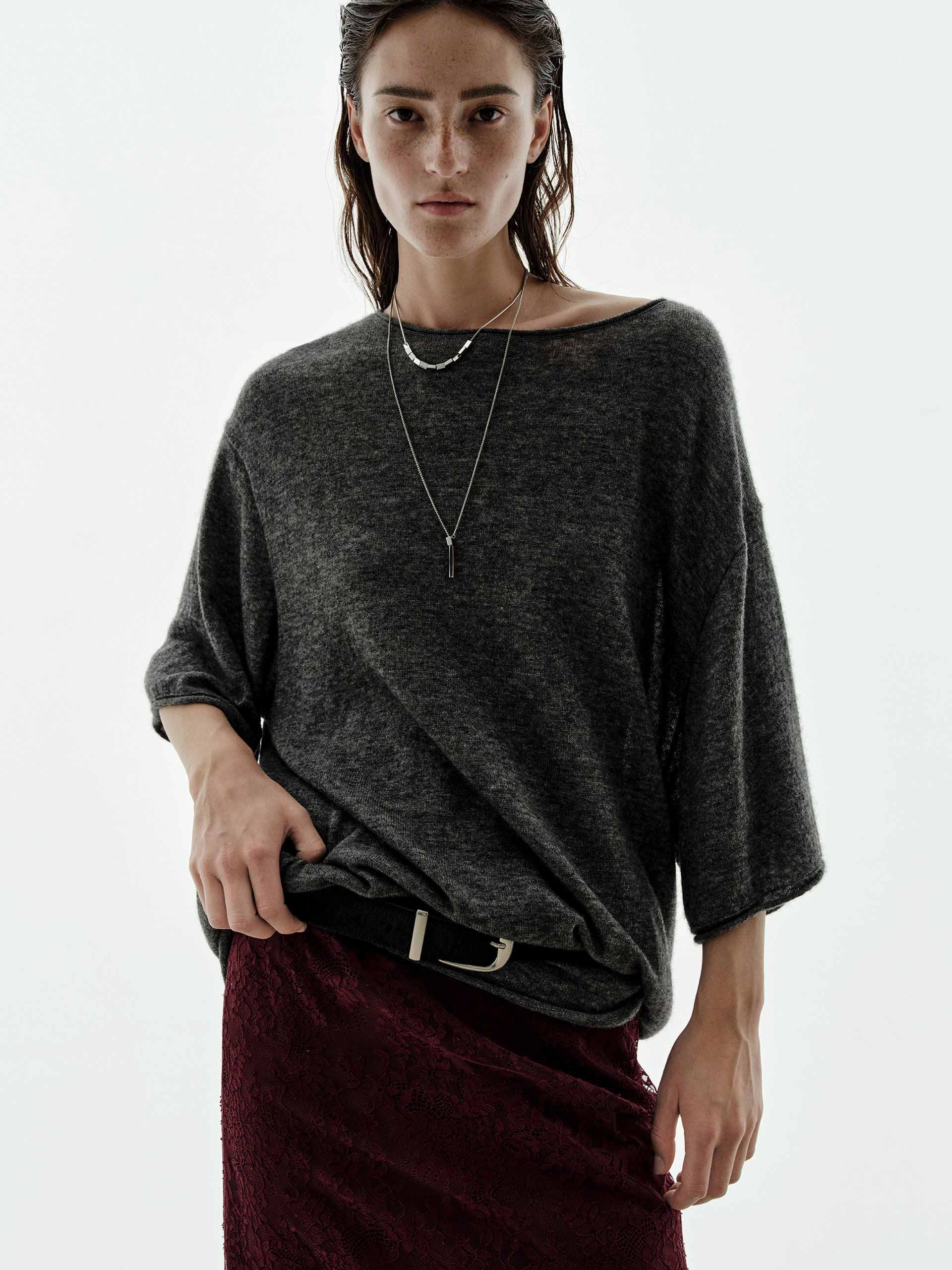 Wool Blend Loose Knitted Top Microfiber Textile Modern Layer