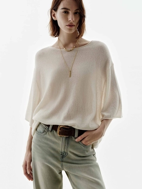 DoubleLayered Collar Chill Wear Wool Blend Loose Knitted Top