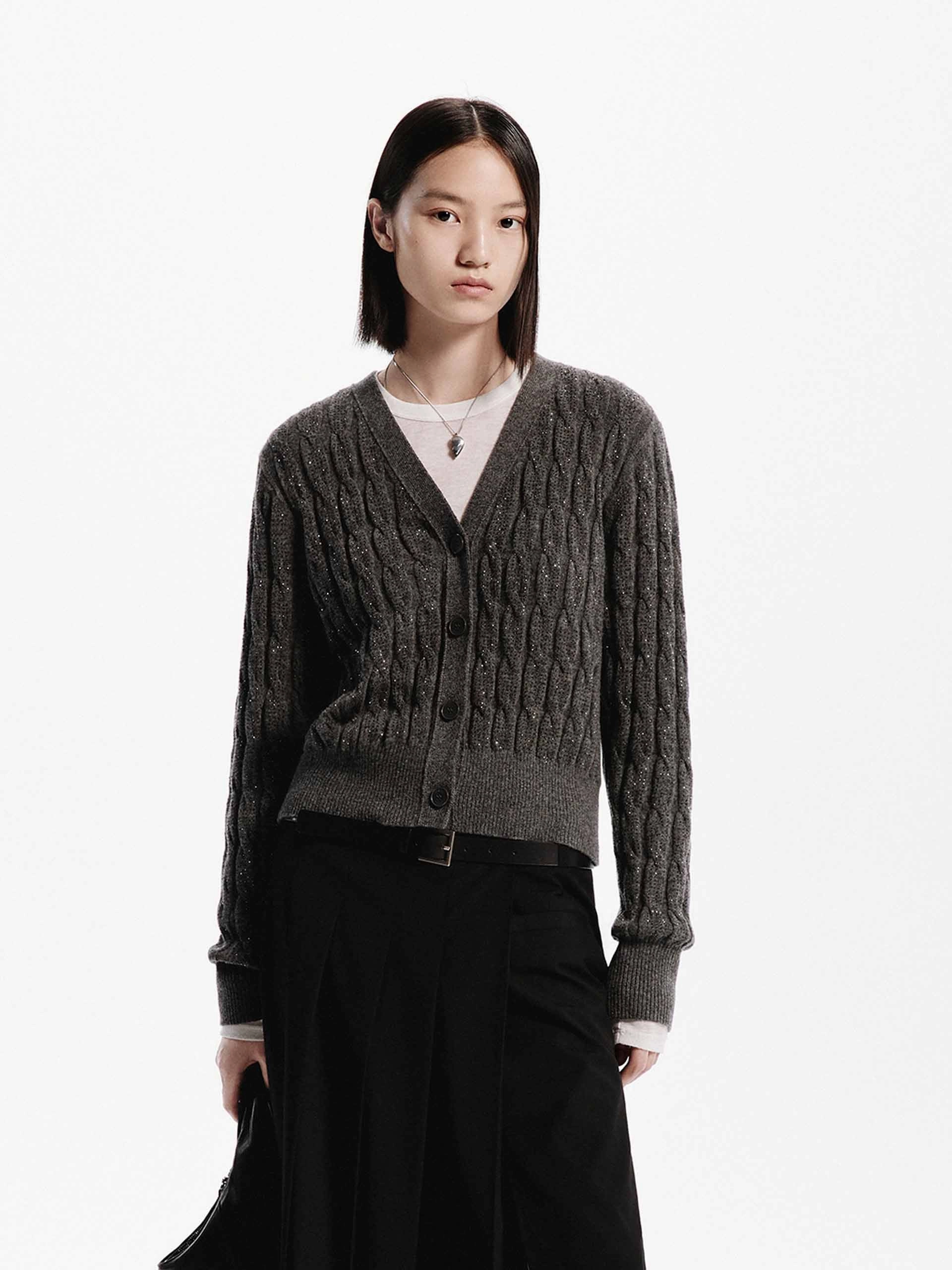 Wool Cable Knit Cardigan Simple Piece Moisture Wicking Yarn