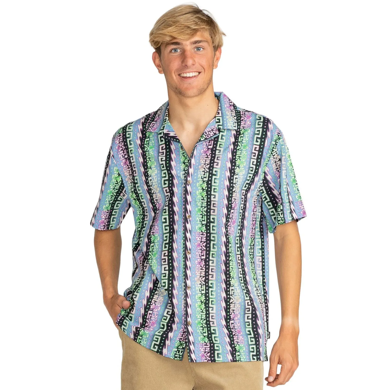 Billabong Mens Sunday Vacay Short Sleeve Shirt Laser Cut Edge Detail