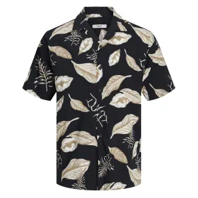 Jack & Jones Mens Bladrew Print Resort Short Sleeve Shirt Casual Hangout Double Stitched Hems