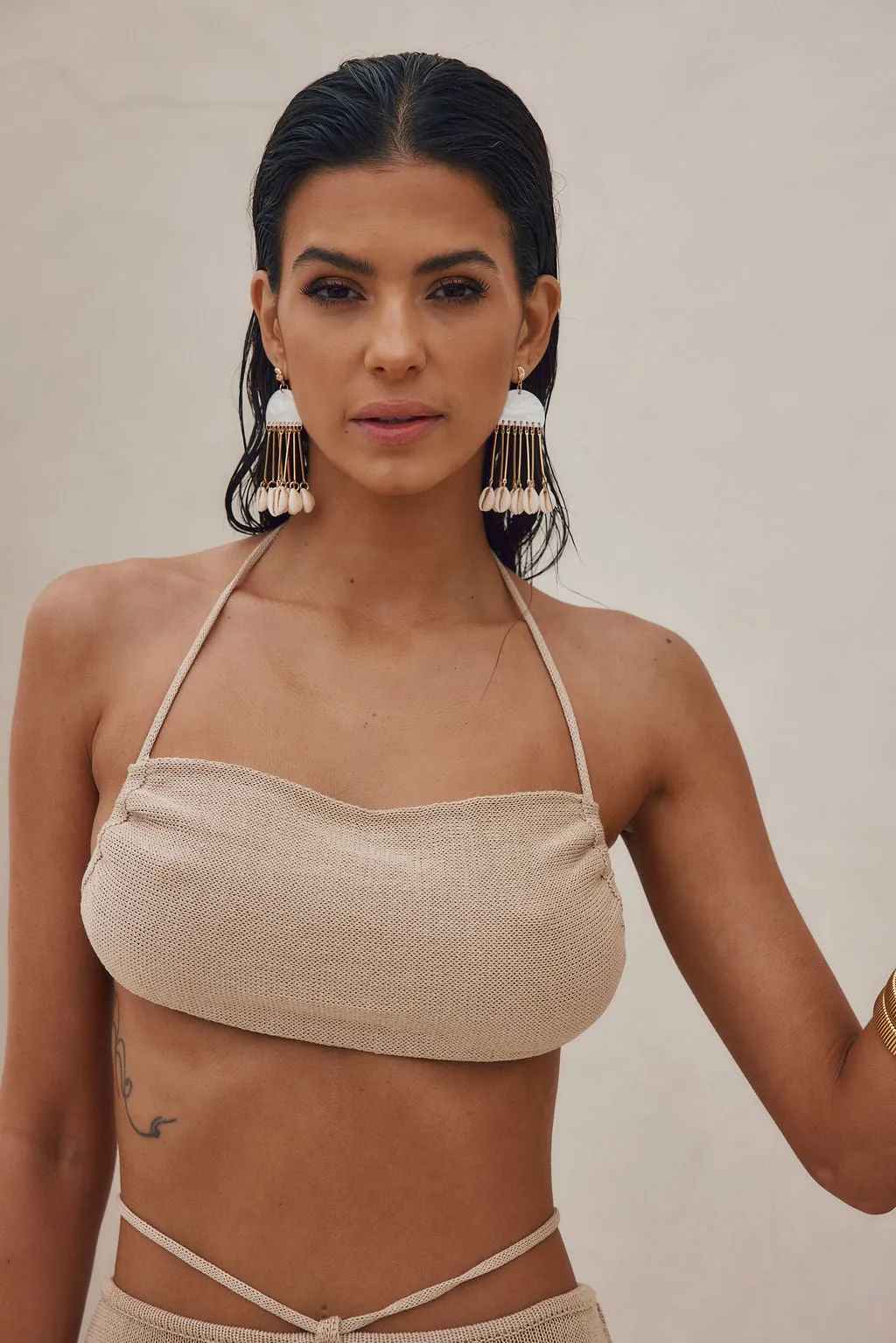 Yarn Dyed Pattern Cloth Fade Resistant Treatment You're A Catch Knit Halter Top