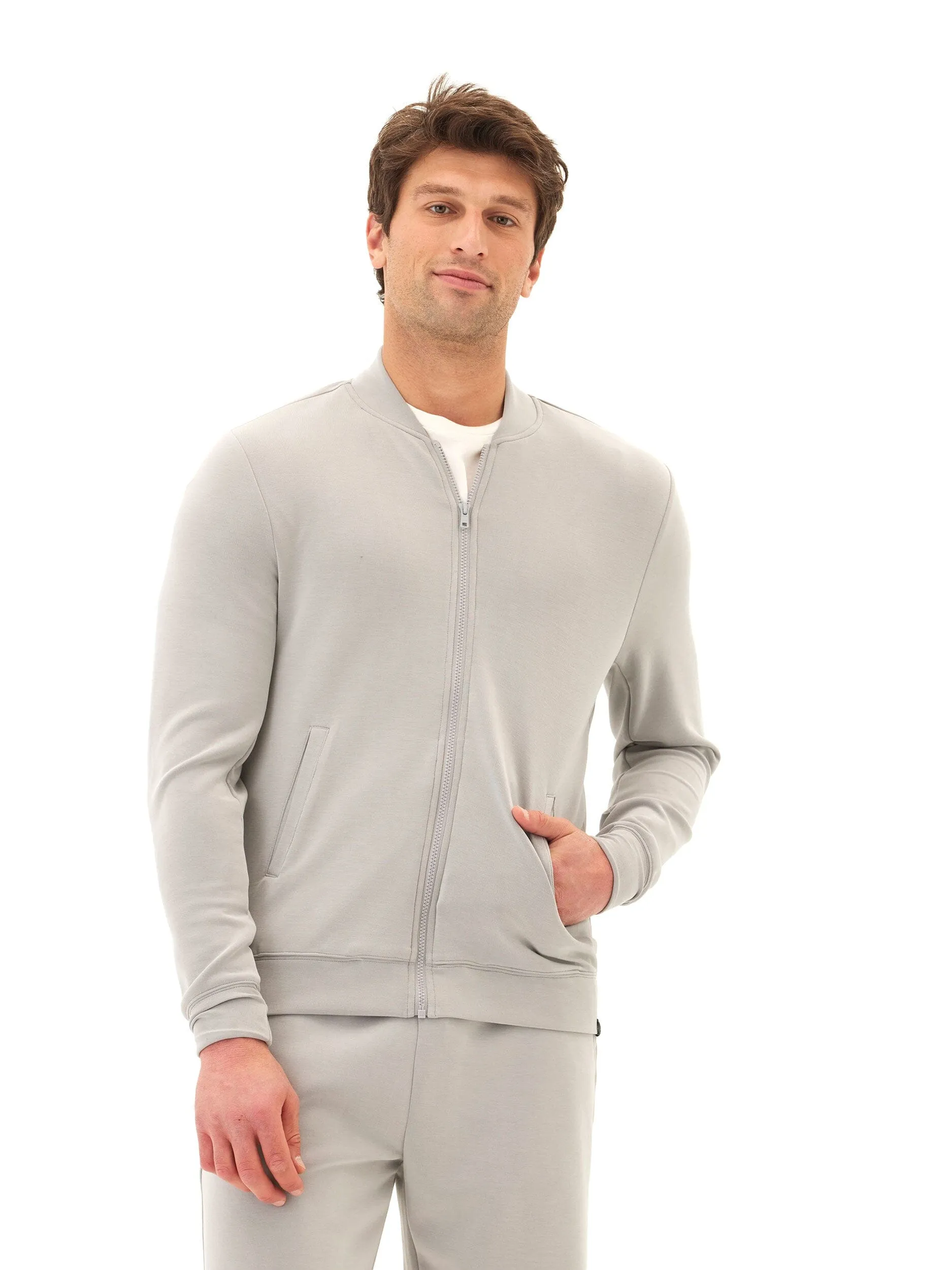 Bartow Sueded Modal Zip Jacket Weatherproof Zipper Closure DoubleLayered Collar