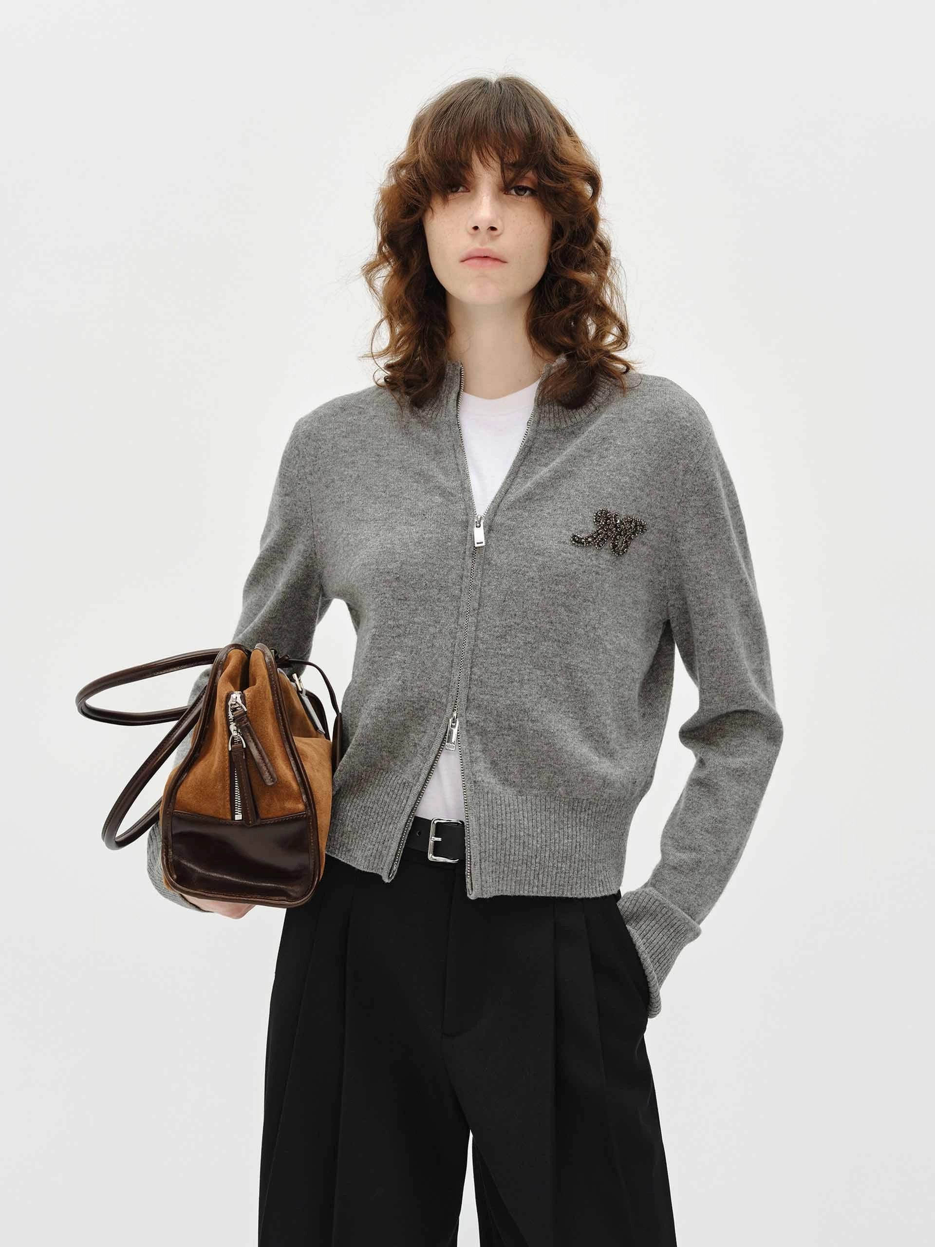Zip Closure Wool Cardigan Anti Pilling Technology Four Way Stretch